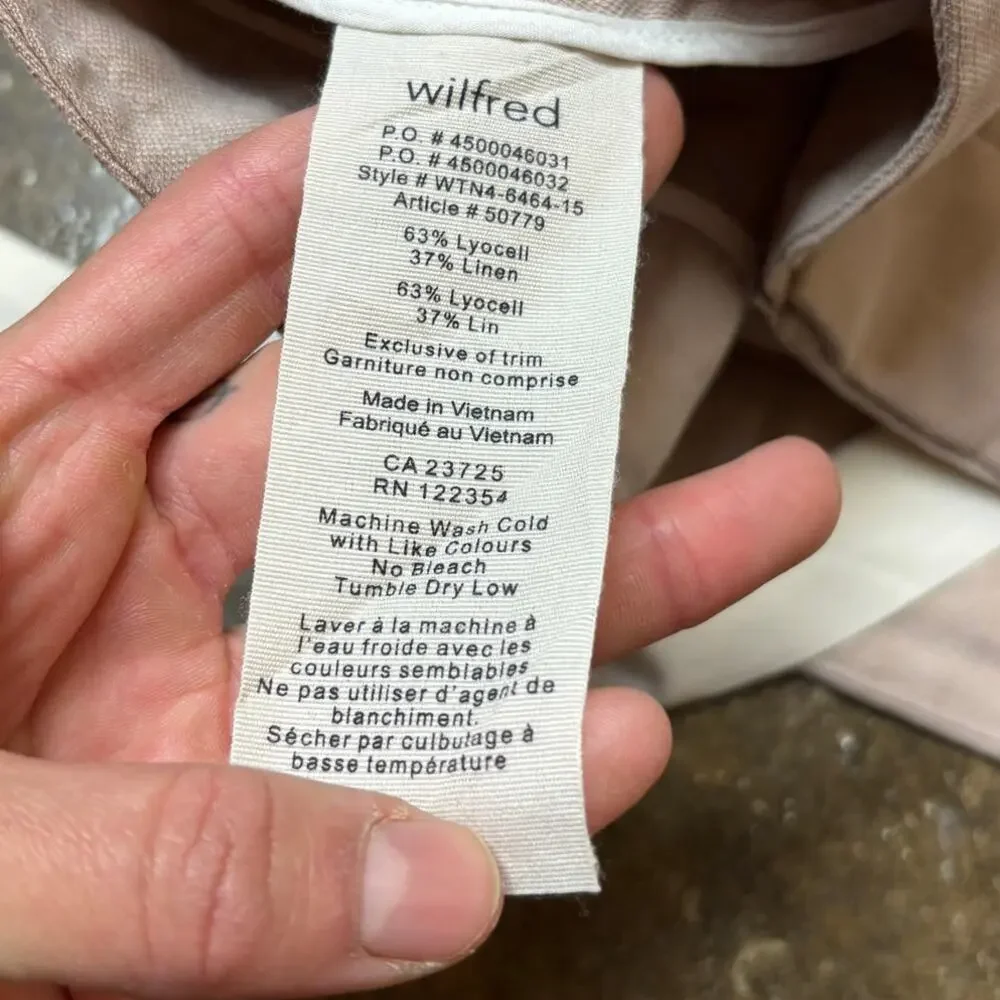 Wilfred Aritzia Allant Linen Blend Cropped Tie Waist Pants Women's 4 Minimalist